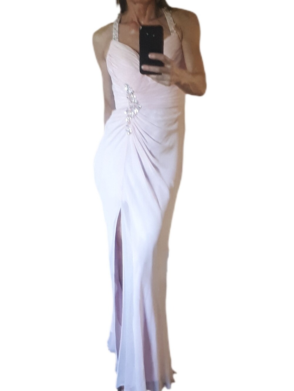 Faviana Light Pink Beaded Halter Dress